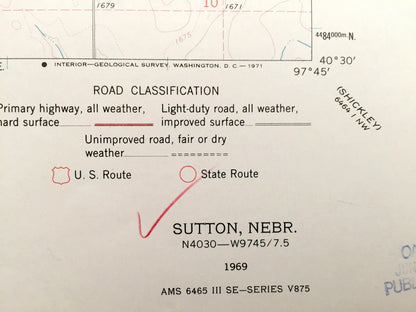 Antique Sutton, Nebraska 1969 US Geological Survey Topographic Map – Clay, Fillmore County, Sheridan, Momence, Bennett, Grafton, NE
