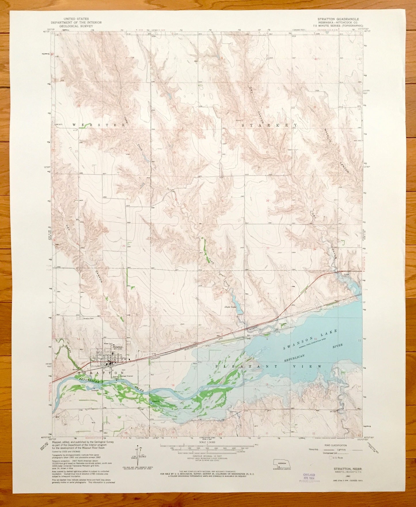 Antique Stratton, Nebraska 1962 US Geological Survey Topographic Map – Pleasant View, Swanson Lake, Starkey, Webster, Hitchcock County, NE