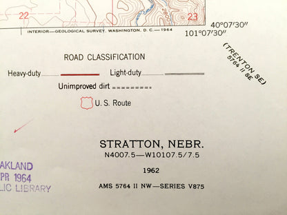Antique Stratton, Nebraska 1962 US Geological Survey Topographic Map – Pleasant View, Swanson Lake, Starkey, Webster, Hitchcock County, NE