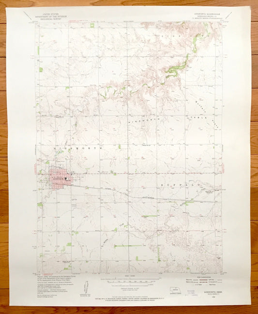 Antique Ainsworth, Nebraska 1954 US Geological Survey Topographic Map – Buffalo, Pine Glen, Brown County, Buffalo Flats, Ainsworth Table, NE