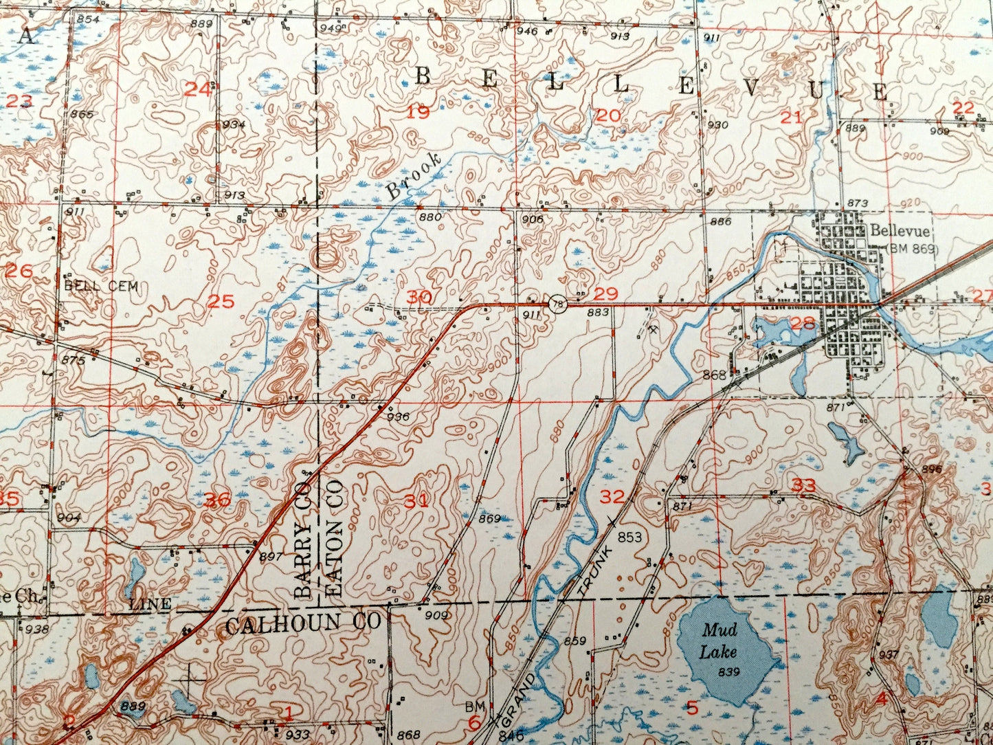Antique Battle Creek, Michigan 1950 US Geological Survey Topographic Map – Bellevue, Assyria, Pennfield, Bedford, Emmett, Calhoun County, MI