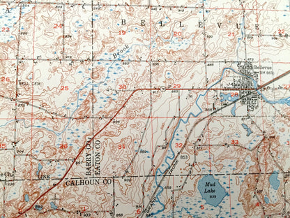 Antique Battle Creek, Michigan 1950 US Geological Survey Topographic Map – Bellevue, Assyria, Pennfield, Bedford, Emmett, Calhoun County, MI