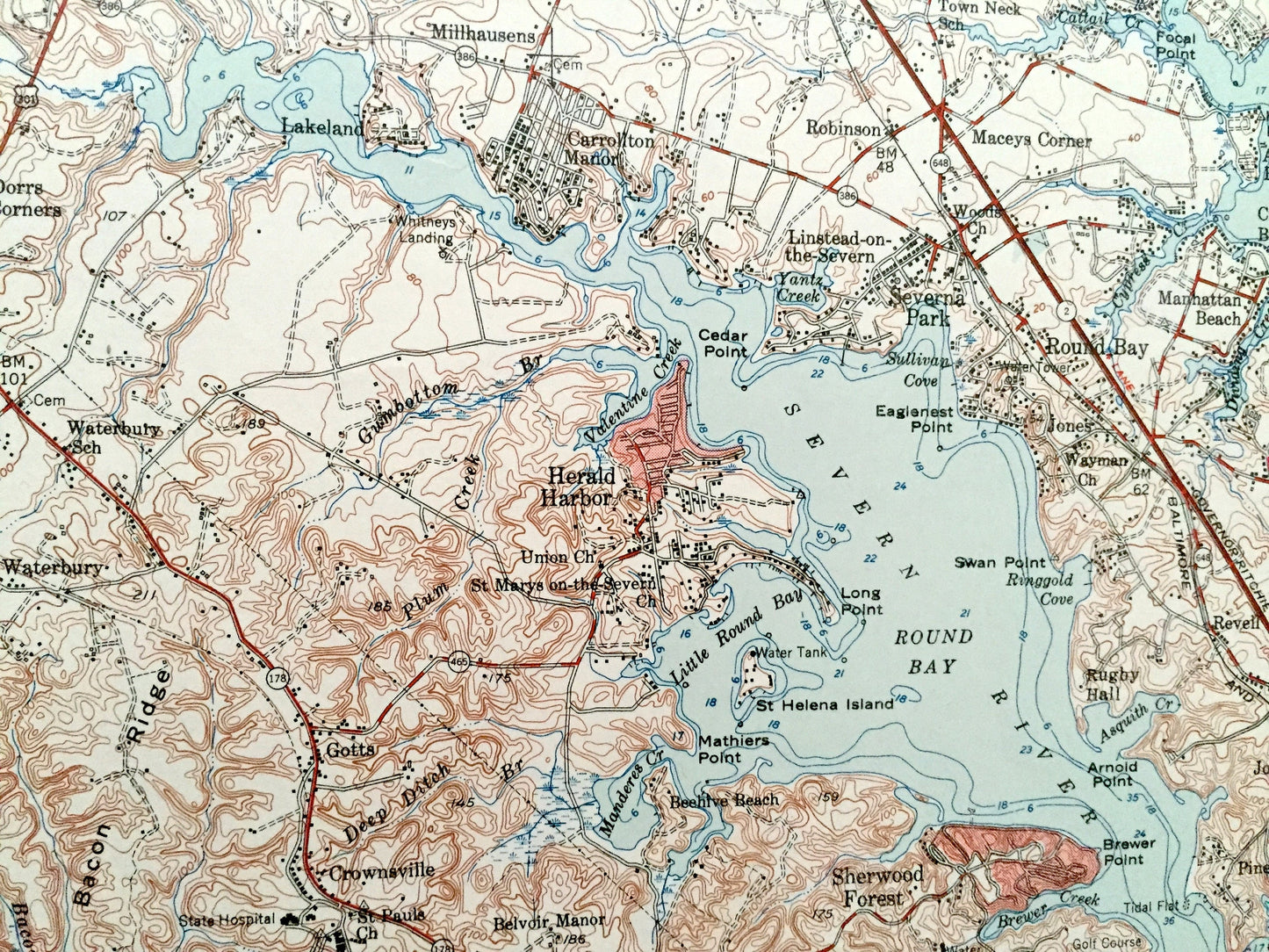 Antique Relay, Maryland 1947 US Geological Survey Topographic Map – Baltimore, Brooklyn, Anne Arundel, Patapsco, Magothy & Severn Rivers MD