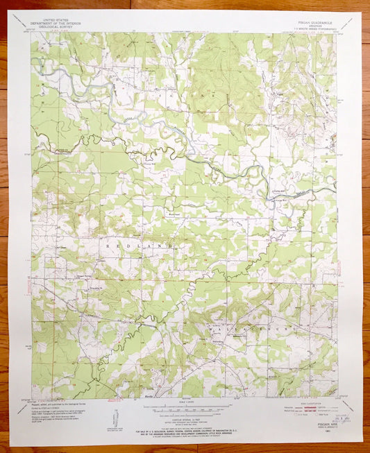 Antique Pisgah, Arkansas 1951 US Geological Survey Topographic Map – Saline, Wolf Creek, Redland, Wallaceburg, Pike, Hempstead County, AR