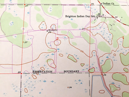 Antique Brighton Indian Reservation, Florida 1953 US Geological Survey Topographic Map – Lake Okeechobee, Glades County, Sarasota Colony