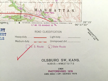 Antique Olsburg, Kansas 1964 US Geological Survey Topographic Map – Sherman, Green, Grant, Wild Cat, Manhattan, Riley, Tuttle Creek Lake, KS