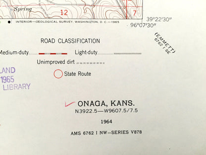 Antique Onaga, Kansas 1964 US Geological Survey Topographic Map – Lone Tree, Mill Creek, Grant, Sherman, Vienna, Lincoln, Center, St. Clere