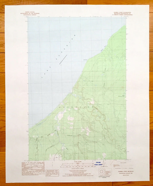 Antique Tenmile Point, Michigan, 1982 US Geological Survey Topographic Map – Ontonagon, Lake Superior, West Sleeping River, Tenmile Bay, MI