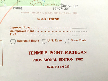Antique Tenmile Point, Michigan, 1982 US Geological Survey Topographic Map – Ontonagon, Lake Superior, West Sleeping River, Tenmile Bay, MI