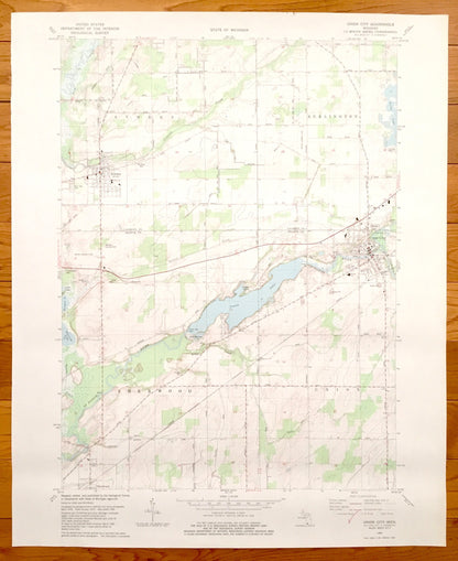 Antique Union City, Michigan 1982 US Geological Survey Topographic Map – Burlington, Athens, Sherwood, Union, Calhoun County, Branch County
