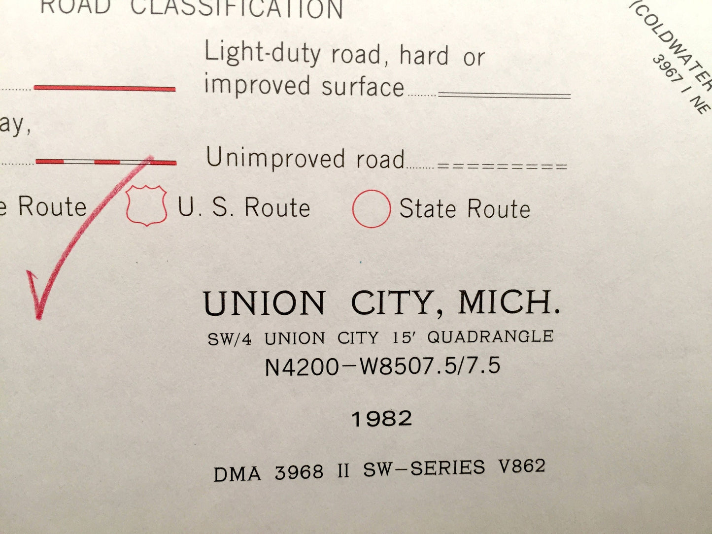 Antique Union City, Michigan 1982 US Geological Survey Topographic Map – Burlington, Athens, Sherwood, Union, Calhoun County, Branch County