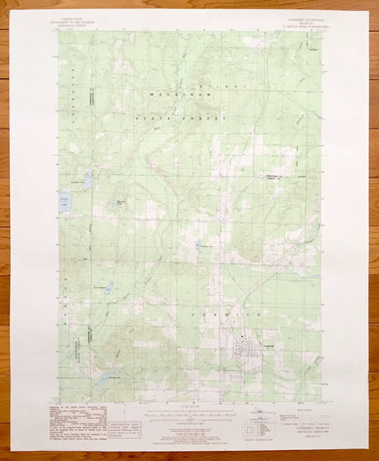 Antique Vanderbilt, Michigan 1986 US Geological Survey Topographic Map – Corwith, Wilmot, Chandler, Hudson, Cheboygan County, Otsego County