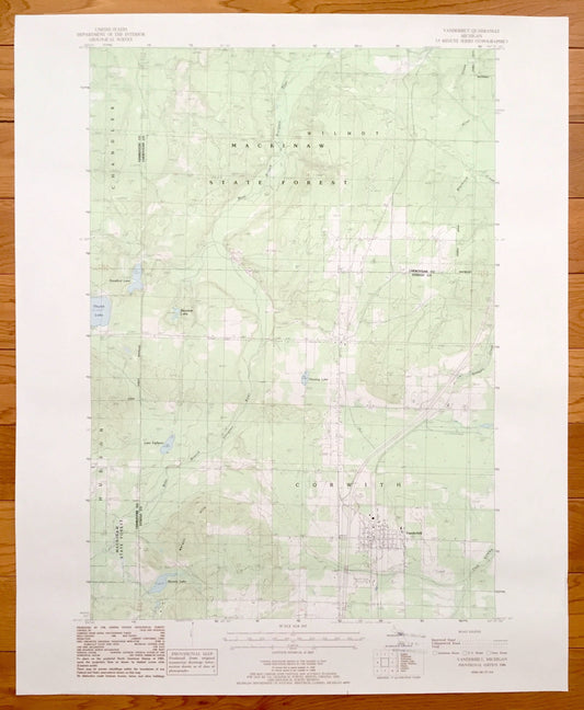 Antique Vanderbilt, Michigan 1986 US Geological Survey Topographic Map – Corwith, Wilmot, Chandler, Hudson, Cheboygan County, Otsego County