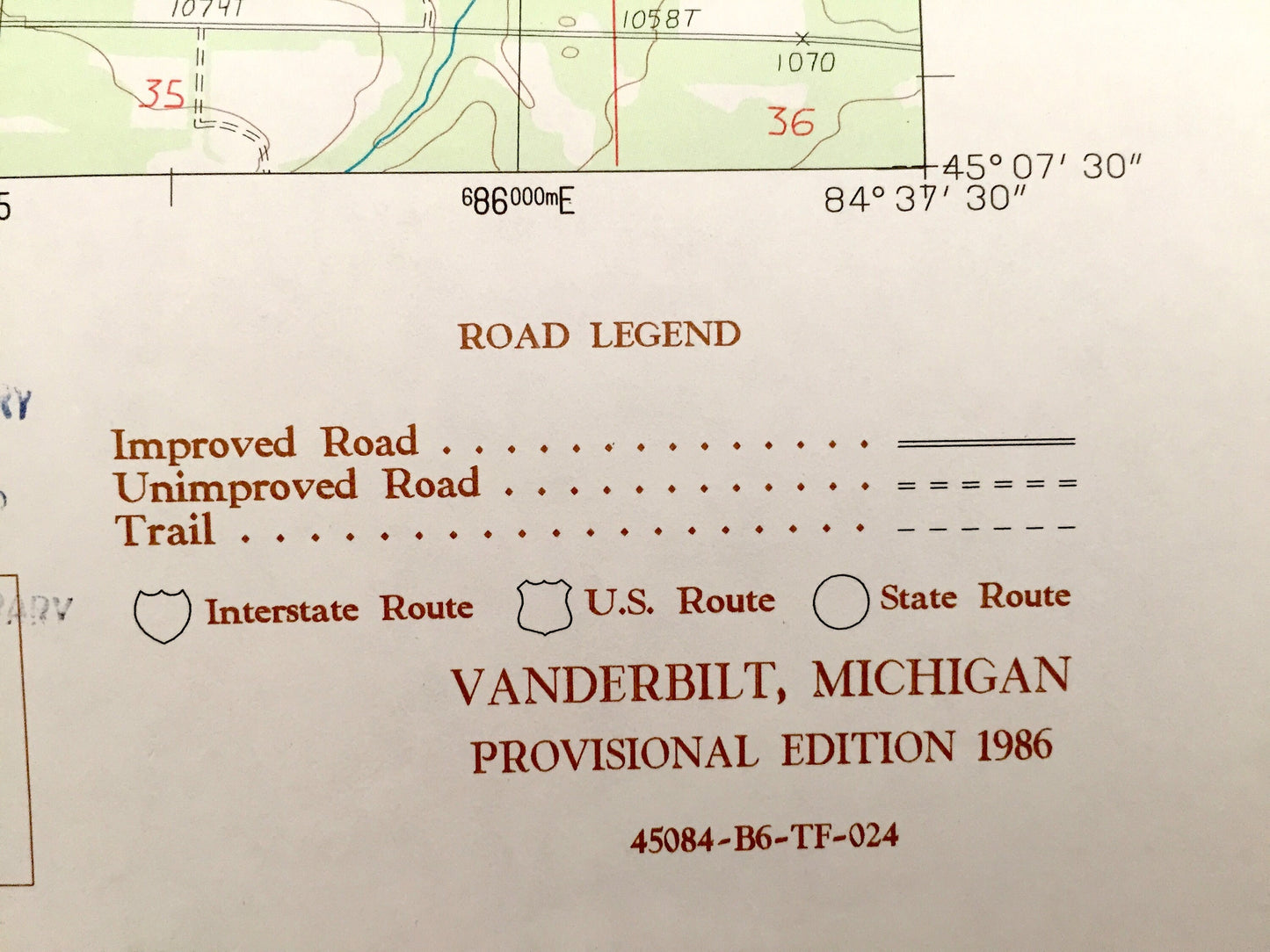 Antique Vanderbilt, Michigan 1986 US Geological Survey Topographic Map – Corwith, Wilmot, Chandler, Hudson, Cheboygan County, Otsego County