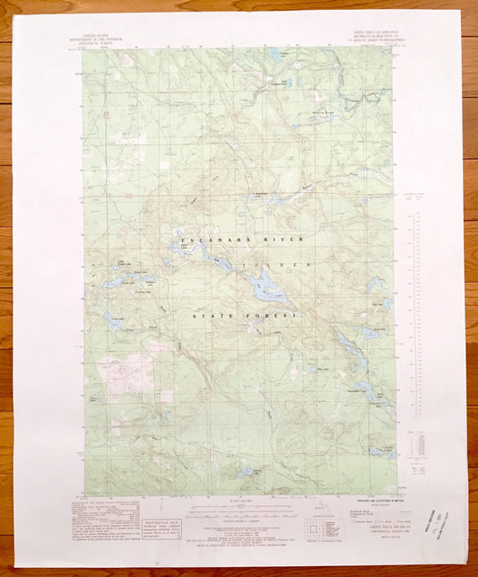 Antique Green Hills, Michigan 1986 US Geological Survey Topographic Map – Escanaba River State Forest, Tilden, Marquette County, Drake Lake