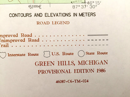 Antique Green Hills, Michigan 1986 US Geological Survey Topographic Map – Escanaba River State Forest, Tilden, Marquette County, Drake Lake