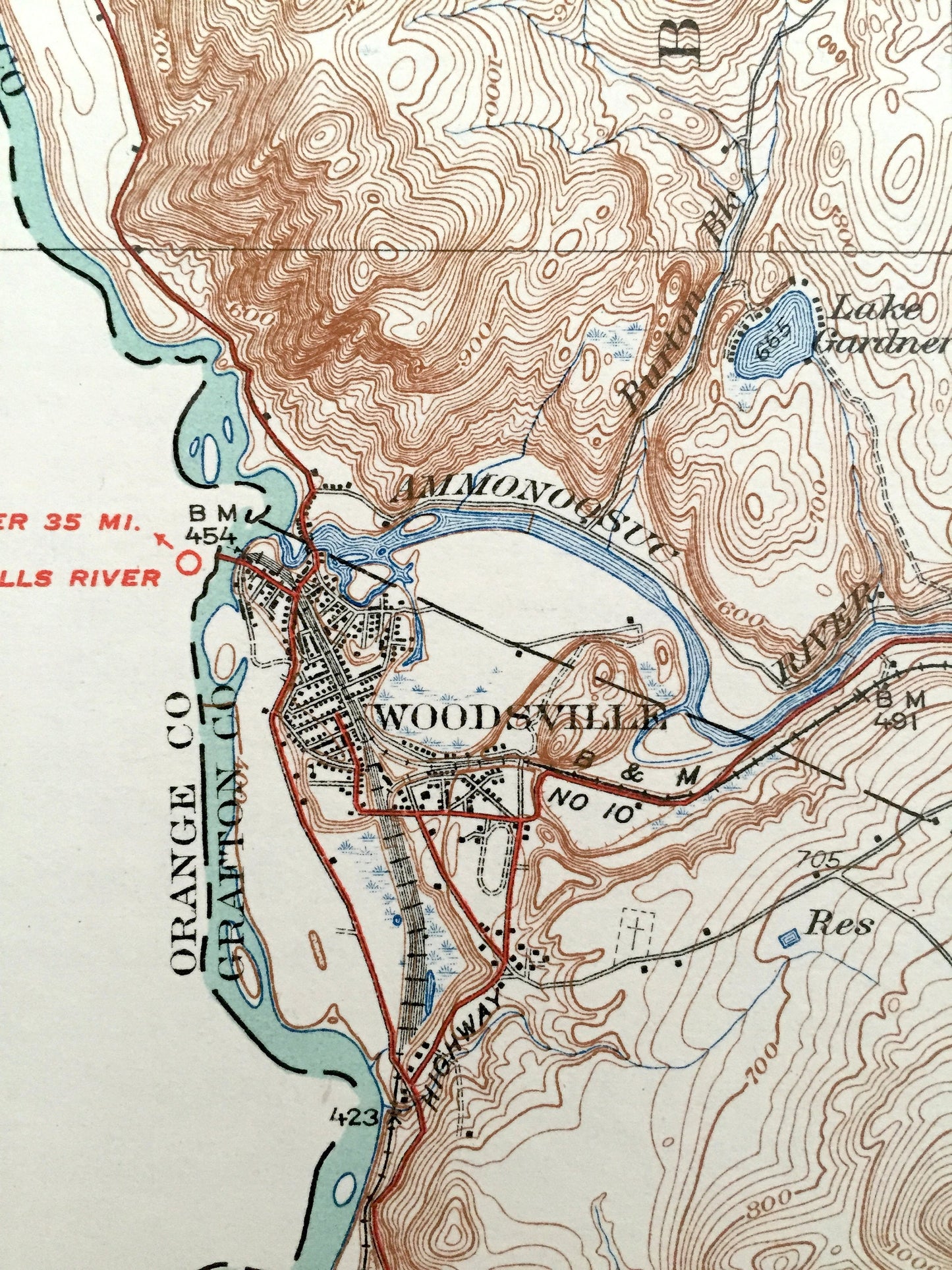 Antique Woodsville, New Hampshire 1935 US Geological Survey Topographic Map – Grafton County, Bath, Haverhill, Piermont, Monroe, Lyman, NH
