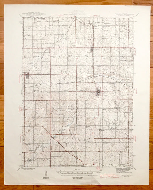 Antique Forreston, Illinois 1945 US Geological Survey Topographic Map – Shannon, Baileyville, Haldane, Stephenson, Carroll, Ogle County