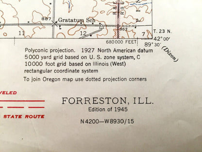 Antique Forreston, Illinois 1945 US Geological Survey Topographic Map – Shannon, Baileyville, Haldane, Stephenson, Carroll, Ogle County