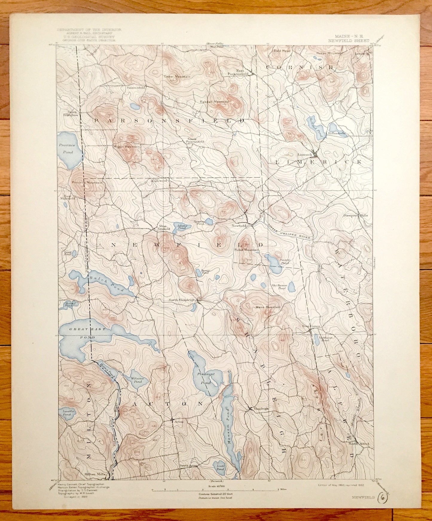 Antique Newfield, Maine 1893 US Geological Survey Topographic Map – Parsonsfield, Limerick, Waterboro, Alfred & Milton, New Hampshire ME NH