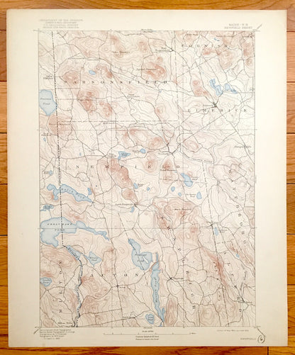 Antique Newfield, Maine 1893 US Geological Survey Topographic Map – Parsonsfield, Limerick, Waterboro, Alfred & Milton, New Hampshire ME NH