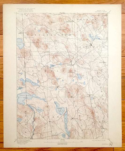 Antique Newfield, Maine 1893 US Geological Survey Topographic Map – Parsonsfield, Limerick, Waterboro, Alfred & Milton, New Hampshire ME NH