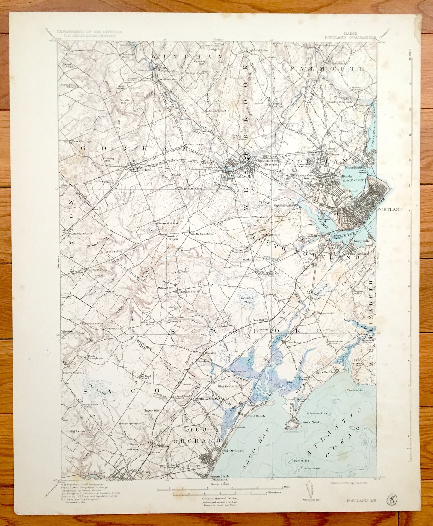 Antique Portland, Maine 1916 US Geological Survey Topographic Map – Scarborough, Westbrook, Falmouth, Old Orchard, Saco, Cape Elizabeth, ME