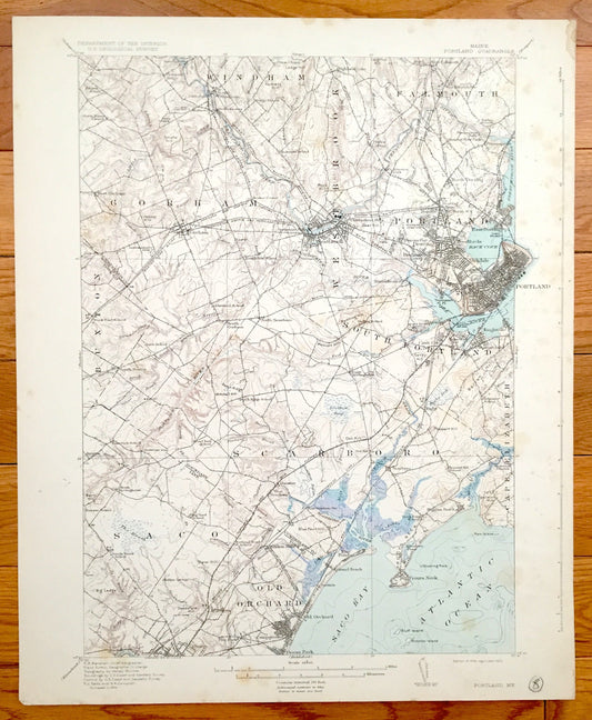 Antique Portland, Maine 1916 US Geological Survey Topographic Map – Scarborough, Westbrook, Falmouth, Old Orchard, Saco, Cape Elizabeth, ME