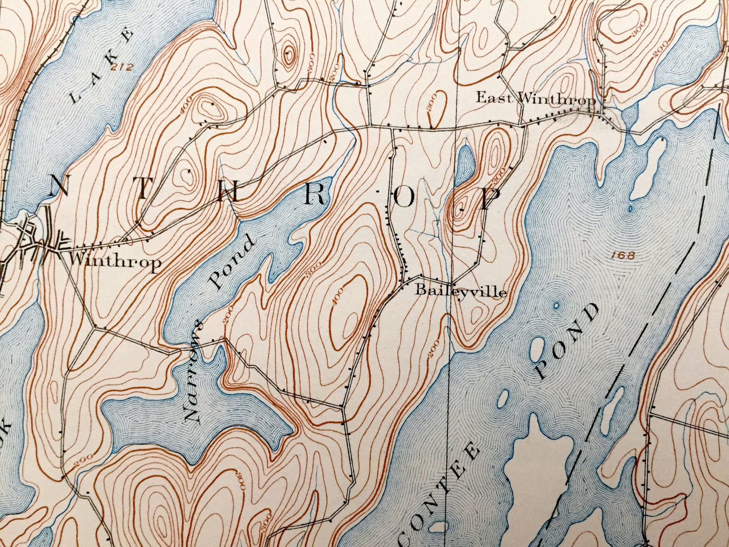 Antique Augusta, Maine 1892 US Geological Survey Topographic Map – Hallowell, Winthrop, Farmington Belgrade Sidney Readfield Mount Vernon ME