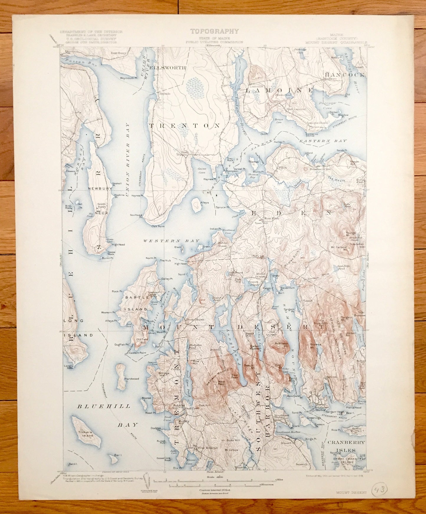 Antique Mount Desert, Maine 1904 US Geological Survey Topographic Map – Tremont, Eden, Blue Hill, Acadia Park, Southwest, Bar Harbor, ME Mt