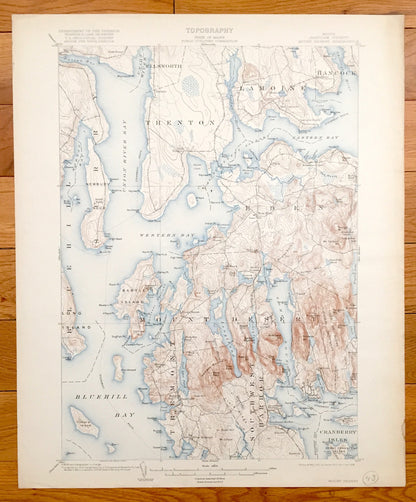 Antique Mount Desert, Maine 1904 US Geological Survey Topographic Map – Tremont, Eden, Blue Hill, Acadia Park, Southwest, Bar Harbor, ME Mt