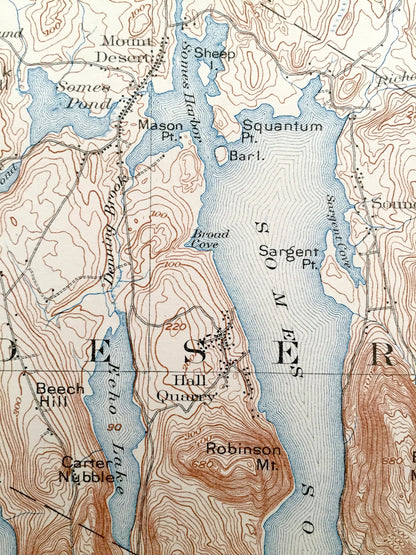 Antique Mount Desert, Maine 1904 US Geological Survey Topographic Map – Tremont, Eden, Blue Hill, Acadia Park, Southwest, Bar Harbor, ME Mt