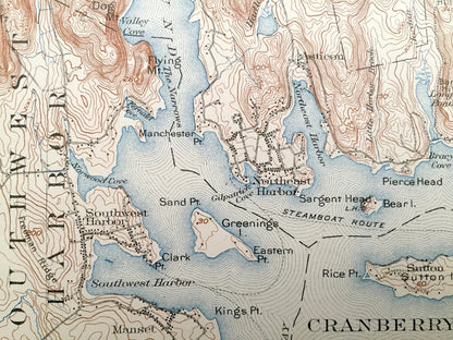 Antique Mount Desert, Maine 1904 US Geological Survey Topographic Map – Tremont, Eden, Blue Hill, Acadia Park, Southwest, Bar Harbor, ME Mt