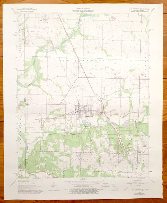 Antique Carl Junction, Missouri & Shawnee, Kansas 1963 US Geological Survey Topographic Map – Smithfield, Klondike, Galena, Joplin
