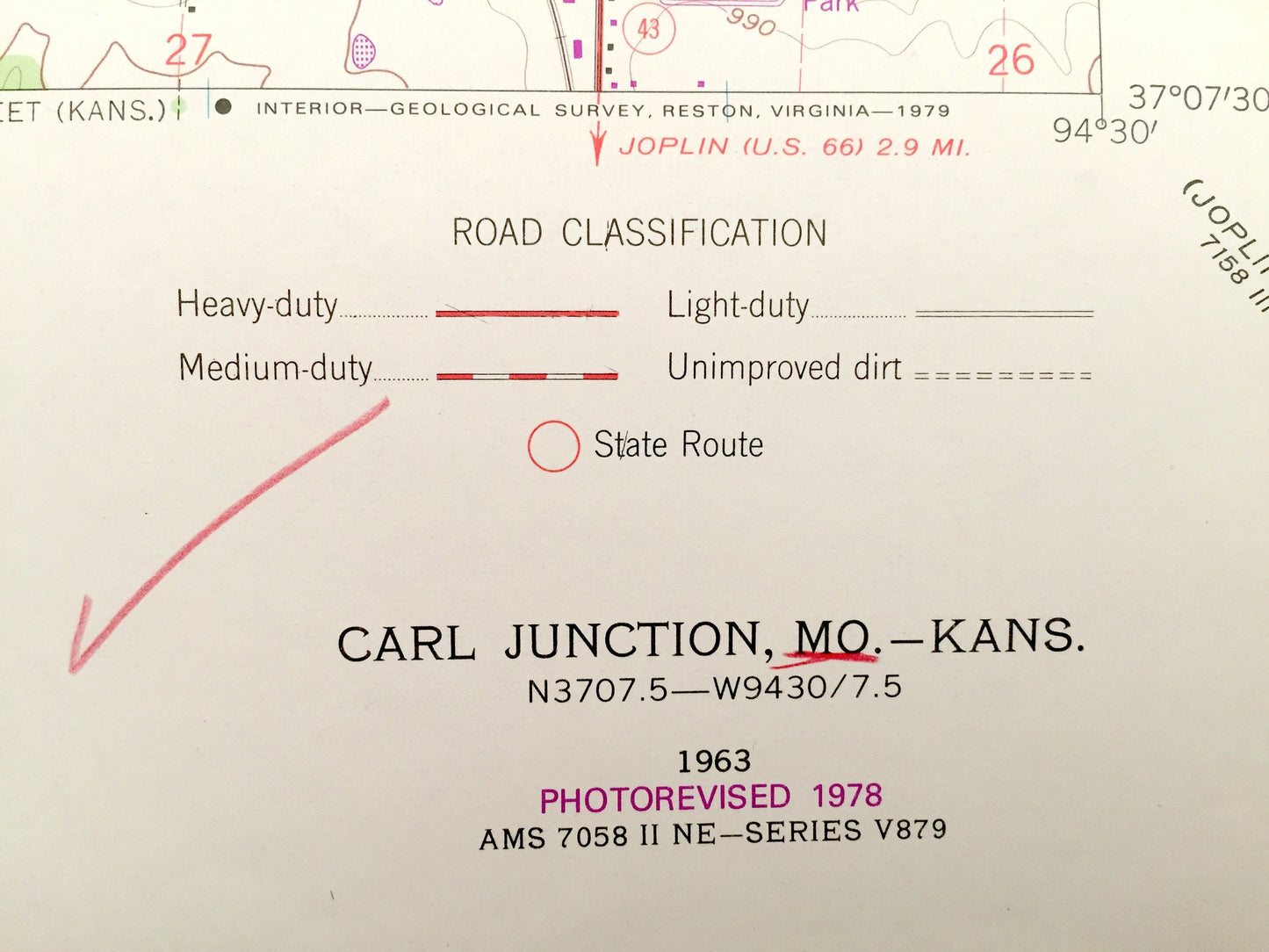 Antique Carl Junction, Missouri & Shawnee, Kansas 1963 US Geological Survey Topographic Map – Smithfield, Klondike, Galena, Joplin