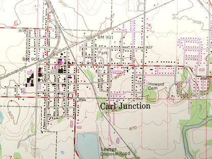 Antique Carl Junction, Missouri & Shawnee, Kansas 1963 US Geological Survey Topographic Map – Smithfield, Klondike, Galena, Joplin