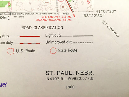 Antique St. Paul, Nebraska 1960 US Geological Survey Topographic Map – Cleveland, St Libory, Gage Valley, Middle Loup River, Howard County