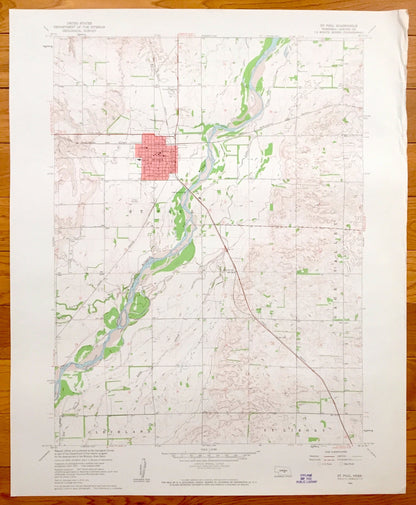 Antique St. Paul, Nebraska 1960 US Geological Survey Topographic Map – Cleveland, St Libory, Gage Valley, Middle Loup River, Howard County