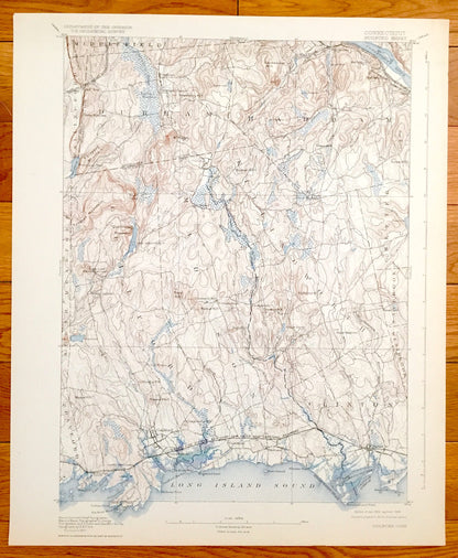 Antique Guilford, Connecticut 1893 US Geological Survey Topographic Map – Madison, Clinton, Killingworth, Durham, Haddam, Saybrook, Coast CT