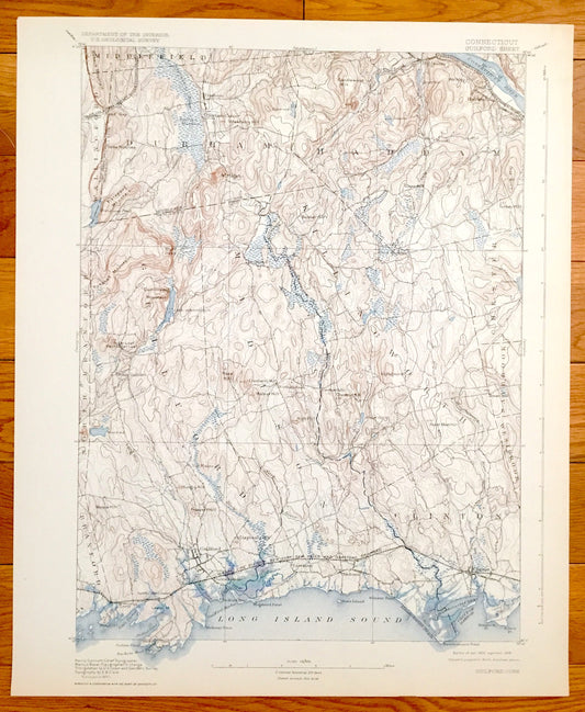 Antique Guilford, Connecticut 1893 US Geological Survey Topographic Map – Madison, Clinton, Killingworth, Durham, Haddam, Saybrook, Coast CT