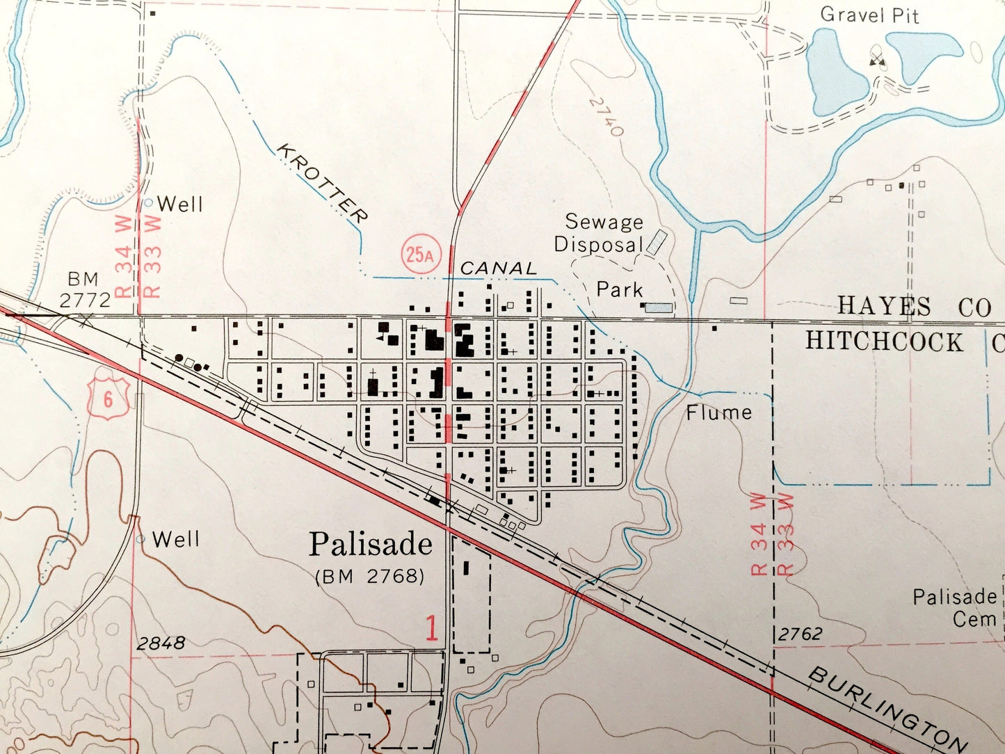 Antique Palisade, Nebraska 1973 US Geological Survey Topographic Map – Boevau Canyon, Sixmile Canyon, Hayes County, Hitchcock County