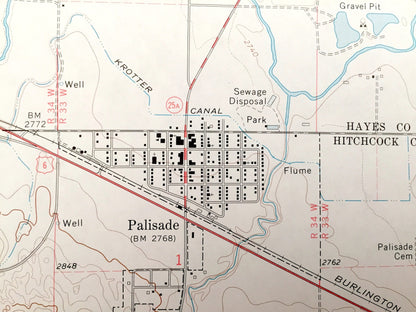 Antique Palisade, Nebraska 1973 US Geological Survey Topographic Map – Boevau Canyon, Sixmile Canyon, Hayes County, Hitchcock County