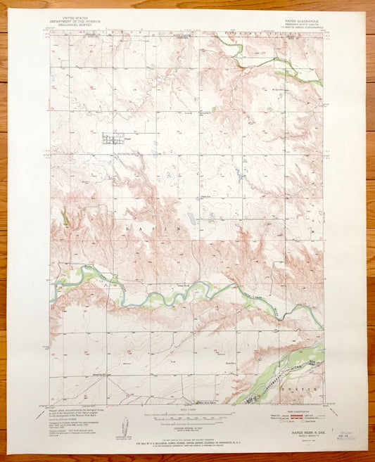 Antique Naper, Nebraska & Pleasant Valley, South Dakota 1951 US Geological Survey Topographic Map – Basin, Dustin, Ellston, McCully