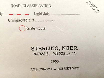 Antique Sterling, Nebraska 1965 US Geological Survey Topographic Map – Vesta, Adams, Hooker, Gage County, Johnson County