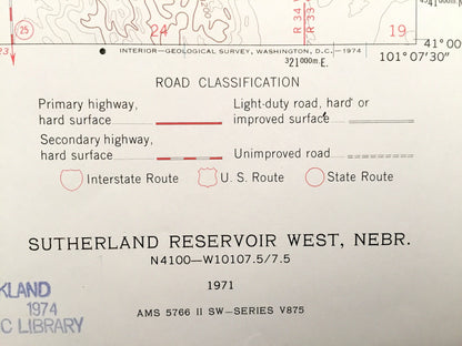 Antique Sutherland Reservoir West, Nebraska 1971 US Geological Survey Topographic Map – Lincoln County, Sutherland State Park, North Platte