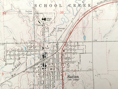 Antique Sutton, Nebraska 1969 US Geological Survey Topographic Map – Clay, Fillmore County, Sheridan, Momence, Bennett, Grafton, NE