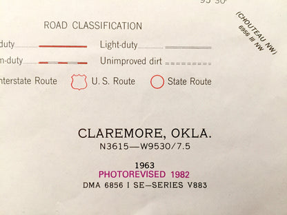 Antique Claremore, Oklahoma 1963 US Geological Survey Topographic Map – Oowala, Verdigris, Degroat, Sequoyah, Rogers County, Lake Claremore