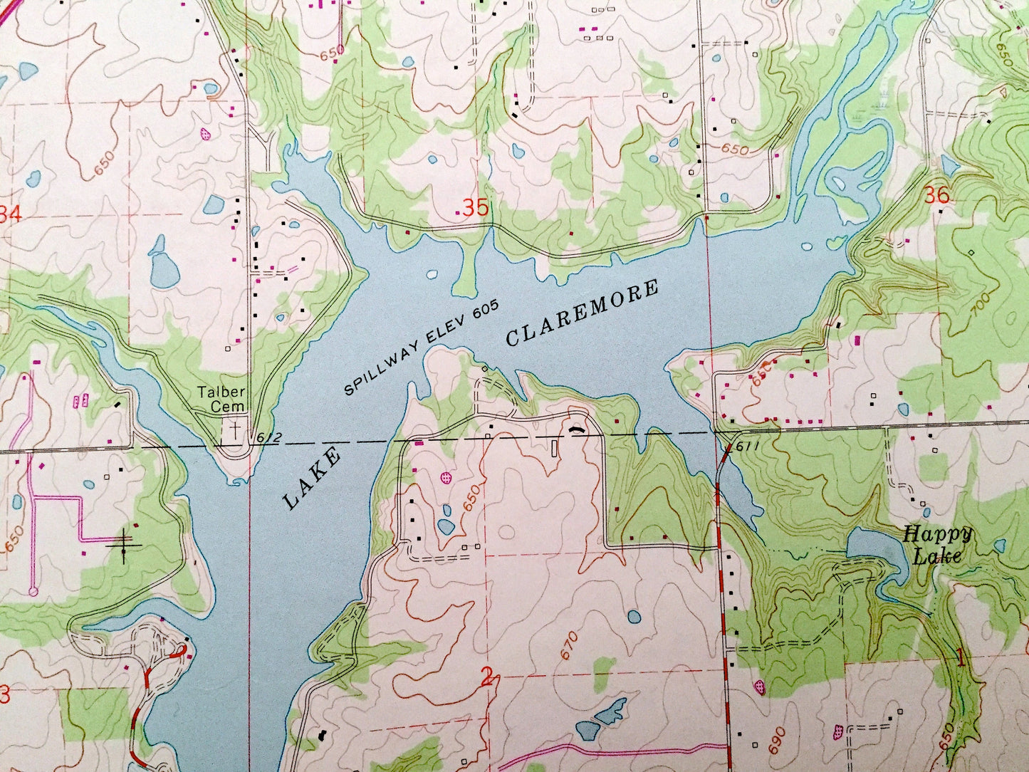 Antique Claremore, Oklahoma 1963 US Geological Survey Topographic Map – Oowala, Verdigris, Degroat, Sequoyah, Rogers County, Lake Claremore
