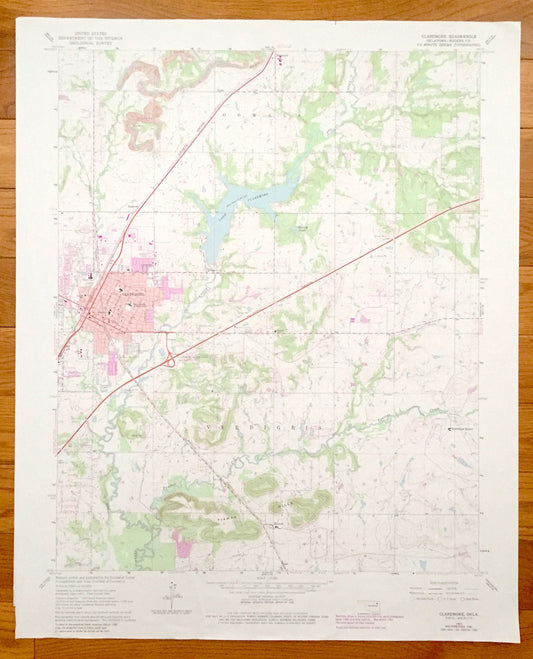 Antique Claremore, Oklahoma 1963 US Geological Survey Topographic Map – Oowala, Verdigris, Degroat, Sequoyah, Rogers County, Lake Claremore