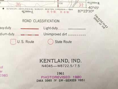 Antique Kentland, Indiana 1961 US Geological Survey Topographic Map – Washington, Iroquois, Jefferson, Grant, Ade, Newton County